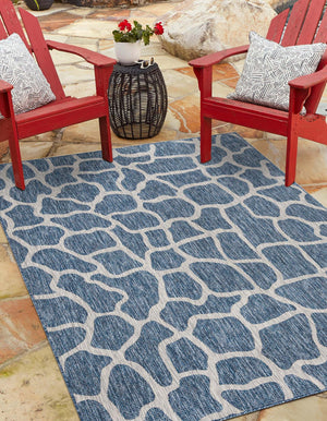 Blue 7' 1 x 10' Outdoor Safari Rectangle Area Rug Weather Resistant for Patio, Deck, Terrace, Balcony, Porch Animal Print Wildlife Nature Carpet for Sale at Rug Engine