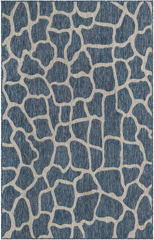 Blue 5' 3 x 8' Outdoor Safari Rectangle Area Rug Weather Resistant for Patio, Deck, Terrace, Balcony, Porch Animal Print Wildlife Nature Carpet for Sale at Rug Engine