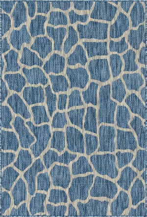 Blue 4' 1 x 6' 1 Outdoor Safari Rectangle Area Rug Weather Resistant for Patio, Deck, Terrace, Balcony, Porch Animal Print Wildlife Nature Carpet for Sale at Rug Engine
