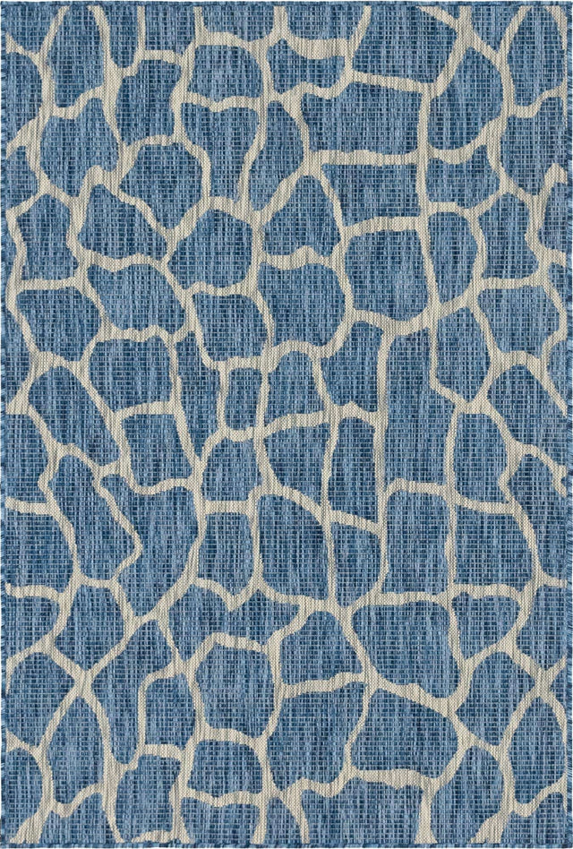 Blue 4' 1 x 6' 1 Outdoor Safari Rectangle Area Rug Weather Resistant for Patio, Deck, Terrace, Balcony, Porch Animal Print Wildlife Nature Carpet for Sale at Rug Engine