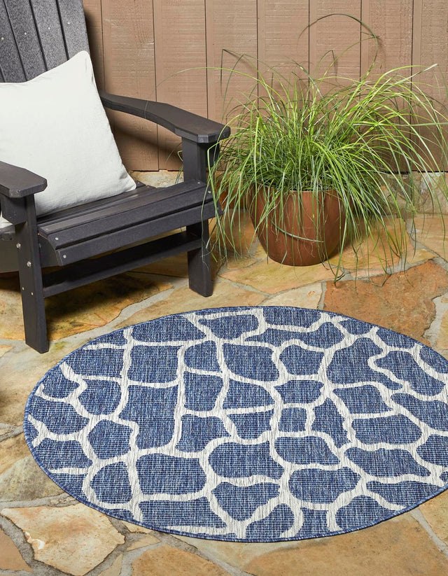 Blue 4' 1 x 4' 1 Outdoor Safari Round Area Rug Weather Resistant for Patio, Deck, Terrace, Balcony, Porch Animal Print Wildlife Nature Carpet for Sale at Rug Engine