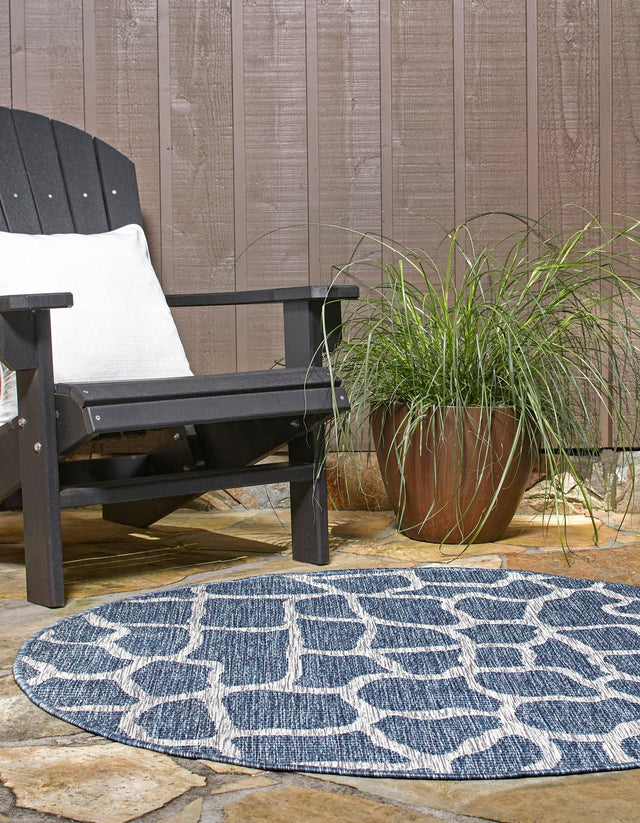 Blue 4' 1 x 4' 1 Outdoor Safari Round Area Rug Weather Resistant for Patio, Deck, Terrace, Balcony, Porch Animal Print Wildlife Nature Carpet for Sale at Rug Engine