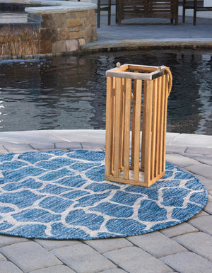Blue 4' 1 x 4' 1 Outdoor Safari Round Area Rug Weather Resistant for Patio, Deck, Terrace, Balcony, Porch Animal Print Wildlife Nature Carpet for Sale at Rug Engine