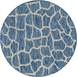 Blue 4' 1 x 4' 1 Outdoor Safari Round Area Rug Weather Resistant for Patio, Deck, Terrace, Balcony, Porch Animal Print Wildlife Nature Carpet for Sale at Rug Engine