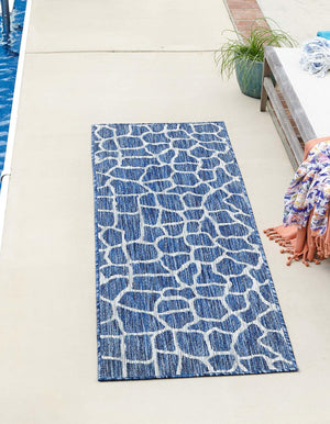 Blue 2' x 6' 1 Outdoor Safari Runner Area Rug Weather Resistant for Patio, Deck, Terrace, Balcony, Porch Animal Print Wildlife Nature Carpet for Sale at Rug Engine