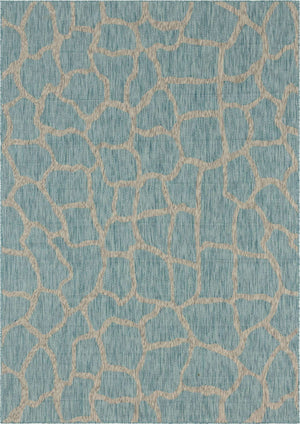 Light Aqua 7' 10 x 11' Outdoor Safari Rectangle Area Rug Weather Resistant for Patio, Deck, Terrace, Balcony, Porch Animal Print Wildlife Nature Carpet for Sale at Rug Engine