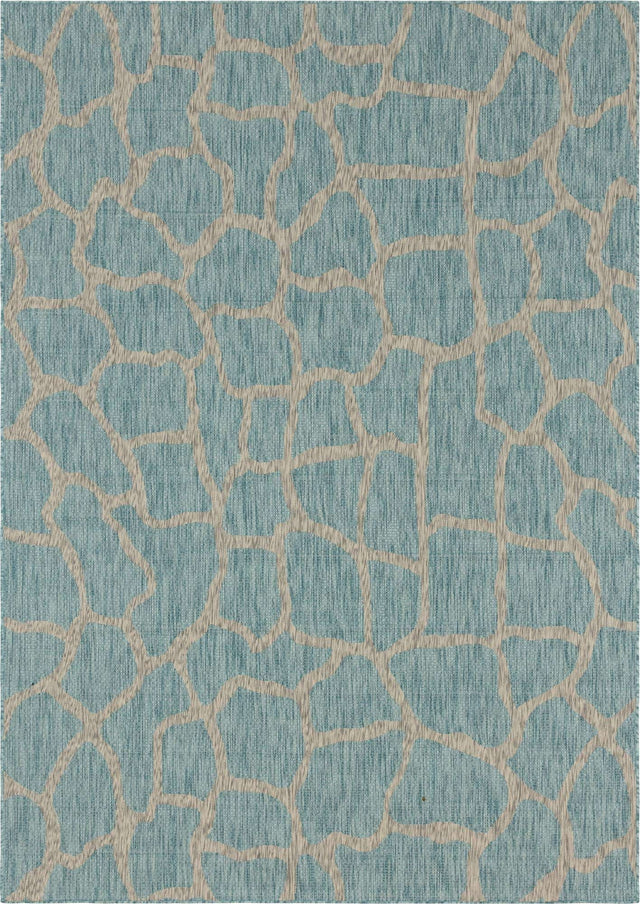 Light Aqua 7' 10 x 11' Outdoor Safari Rectangle Area Rug Weather Resistant for Patio, Deck, Terrace, Balcony, Porch Animal Print Wildlife Nature Carpet for Sale at Rug Engine