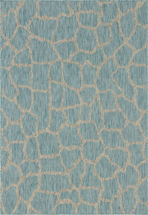 Light Aqua 7' 1 x 10' Outdoor Safari Rectangle Area Rug Weather Resistant for Patio, Deck, Terrace, Balcony, Porch Animal Print Wildlife Nature Carpet for Sale at Rug Engine