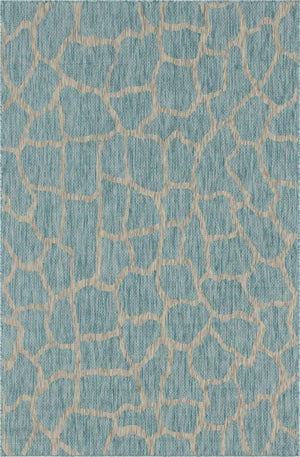Light Aqua 6' 1 x 9' Outdoor Safari Rectangle Area Rug Weather Resistant for Patio, Deck, Terrace, Balcony, Porch Animal Print Wildlife Nature Carpet for Sale at Rug Engine