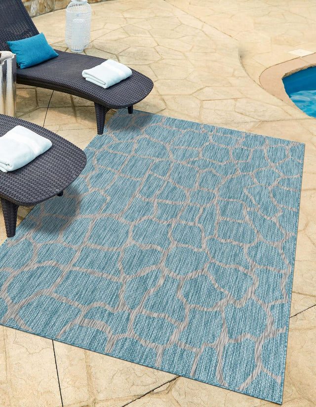Light Aqua 5' 3 x 8' Outdoor Safari Rectangle Area Rug Weather Resistant for Patio, Deck, Terrace, Balcony, Porch Animal Print Wildlife Nature Carpet for Sale at Rug Engine