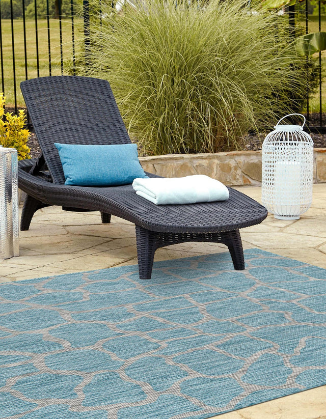 Light Aqua 5' 3 x 8' Outdoor Safari Rectangle Area Rug Weather Resistant for Patio, Deck, Terrace, Balcony, Porch Animal Print Wildlife Nature Carpet for Sale at Rug Engine