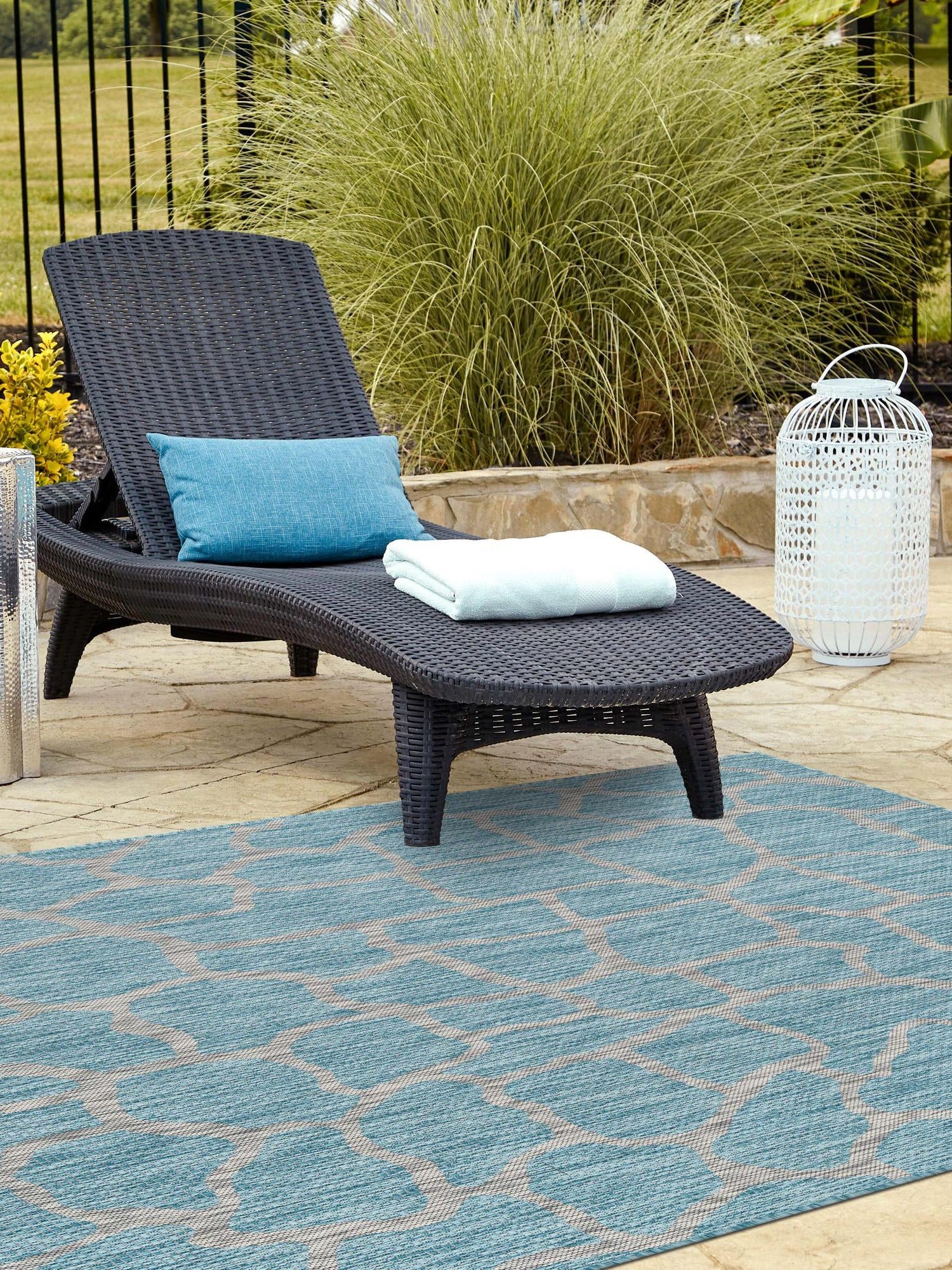 Light Aqua 7' 10 x 11' Outdoor Safari Rectangle Area Rug Weather Resistant for Patio, Deck, Terrace, Balcony, Porch Animal Print Wildlife Nature Carpet for Sale at Rug Engine