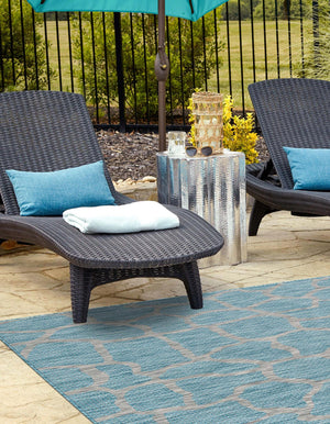 Light Aqua 7' 1 x 10' Outdoor Safari Rectangle Area Rug Weather Resistant for Patio, Deck, Terrace, Balcony, Porch Animal Print Wildlife Nature Carpet for Sale at Rug Engine