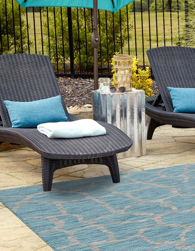 Light Aqua 7' 1 x 10' Outdoor Safari Rectangle Area Rug Weather Resistant for Patio, Deck, Terrace, Balcony, Porch Animal Print Wildlife Nature Carpet for Sale at Rug Engine