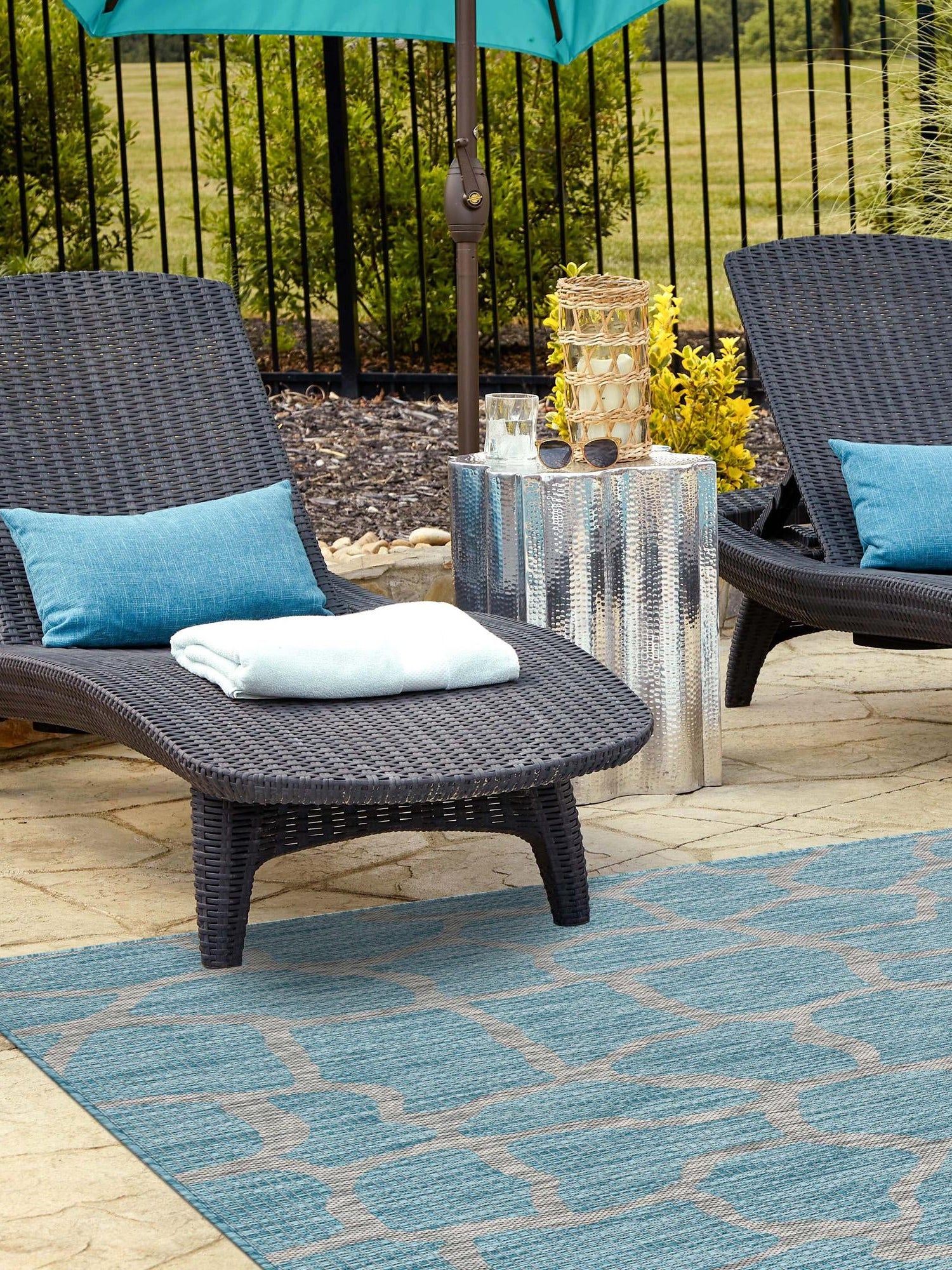 Light Aqua 7' 10 x 11' Outdoor Safari Rectangle Area Rug Weather Resistant for Patio, Deck, Terrace, Balcony, Porch Animal Print Wildlife Nature Carpet for Sale at Rug Engine