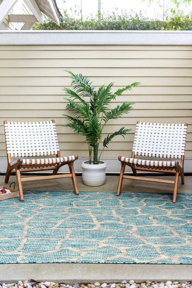 Light Aqua 6' 1 x 9' Outdoor Safari Rectangle Area Rug Weather Resistant for Patio, Deck, Terrace, Balcony, Porch Animal Print Wildlife Nature Carpet for Sale at Rug Engine