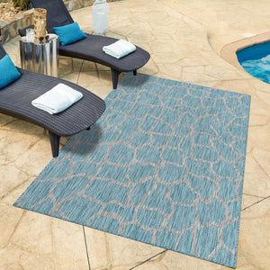 Light Aqua 5' 3 x 8' Outdoor Safari Rectangle Area Rug Weather Resistant for Patio, Deck, Terrace, Balcony, Porch Animal Print Wildlife Nature Carpet for Sale at Rug Engine