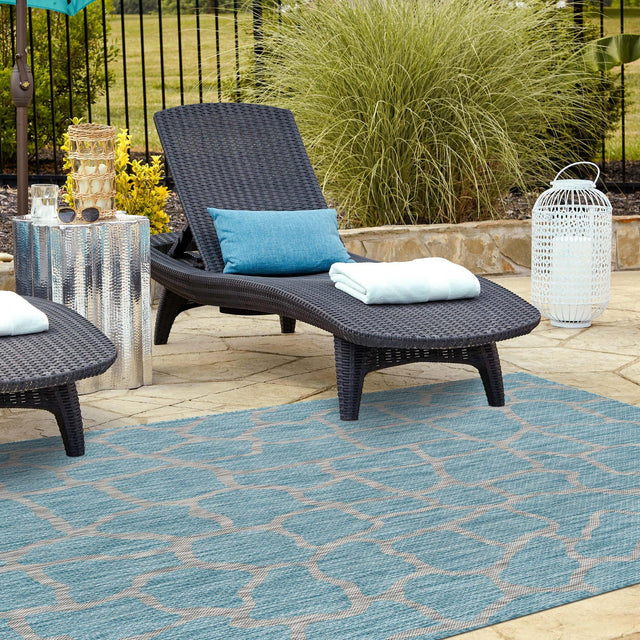 Light Aqua 5' 3 x 8' Outdoor Safari Rectangle Area Rug Weather Resistant for Patio, Deck, Terrace, Balcony, Porch Animal Print Wildlife Nature Carpet for Sale at Rug Engine