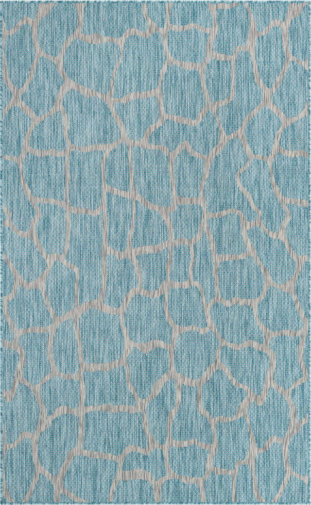 Light Aqua 5' 3 x 8' Outdoor Safari Rectangle Area Rug Weather Resistant for Patio, Deck, Terrace, Balcony, Porch Animal Print Wildlife Nature Carpet for Sale at Rug Engine