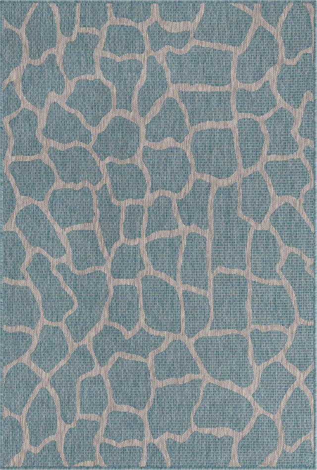 Light Aqua 4' 1 x 6' 1 Outdoor Safari Rectangle Area Rug Weather Resistant for Patio, Deck, Terrace, Balcony, Porch Animal Print Wildlife Nature Carpet for Sale at Rug Engine