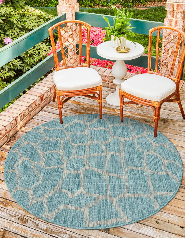 Light Aqua 4' 1 x 4' 1 Outdoor Safari Round Area Rug Weather Resistant for Patio, Deck, Terrace, Balcony, Porch Animal Print Wildlife Nature Carpet for Sale at Rug Engine