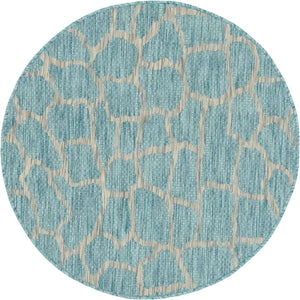 Light Aqua 4' 1 x 4' 1 Outdoor Safari Round Area Rug Weather Resistant for Patio, Deck, Terrace, Balcony, Porch Animal Print Wildlife Nature Carpet for Sale at Rug Engine