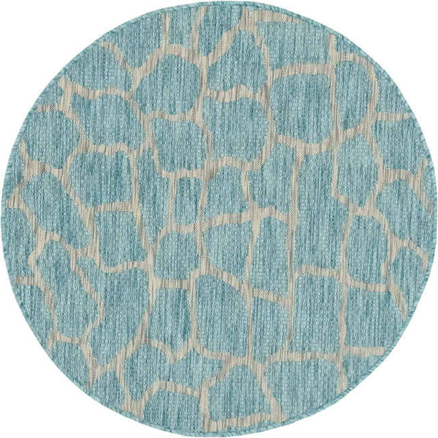 Light Aqua 4' 1 x 4' 1 Outdoor Safari Round Area Rug Weather Resistant for Patio, Deck, Terrace, Balcony, Porch Animal Print Wildlife Nature Carpet for Sale at Rug Engine
