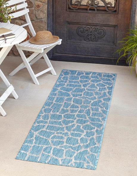 Light Aqua 2' x 6' 1 Outdoor Safari Runner Area Rug Weather Resistant for Patio, Deck, Terrace, Balcony, Porch