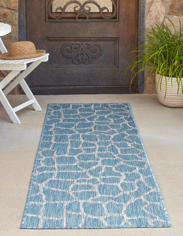 Light Aqua 2' x 6' 1 Outdoor Safari Runner Area Rug Weather Resistant for Patio, Deck, Terrace, Balcony, Porch