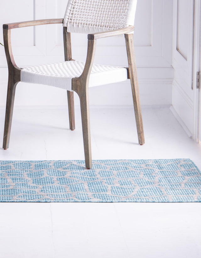 Light Aqua 2' x 6' 1 Outdoor Safari Runner Area Rug Weather Resistant for Patio, Deck, Terrace, Balcony, Porch