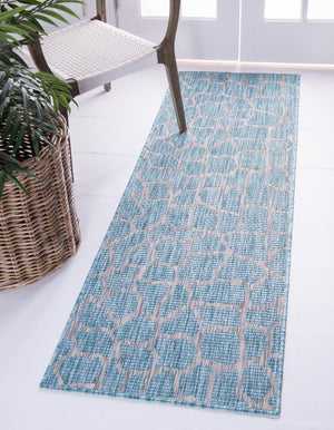 Light Aqua 2' x 6' 1 Outdoor Safari Runner Area Rug Weather Resistant for Patio, Deck, Terrace, Balcony, Porch
