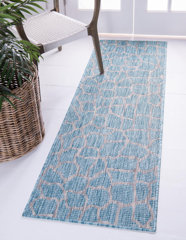 Light Aqua 2' x 6' 1 Outdoor Safari Runner Area Rug Weather Resistant for Patio, Deck, Terrace, Balcony, Porch