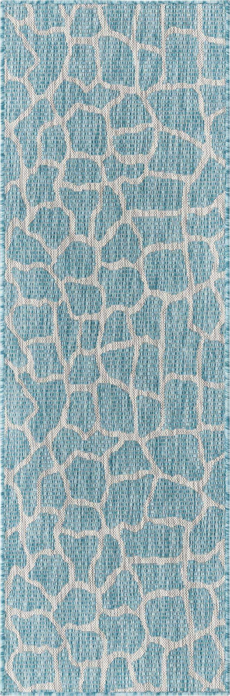 Light Aqua 2' x 6' 1 Outdoor Safari Runner Area Rug Weather Resistant for Patio, Deck, Terrace, Balcony, Porch