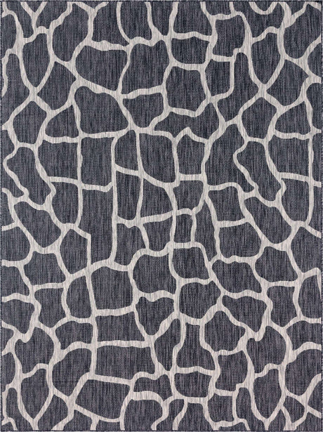 Charcoal Gray 9' x 12' Outdoor Safari Rectangle Area Rug Weather Resistant for Patio, Deck, Terrace, Balcony, Porch
