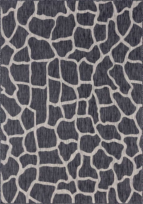 Charcoal Gray 7' 10 x 11' Outdoor Safari Rectangle Area Rug Weather Resistant for Patio, Deck, Terrace, Balcony, Porch