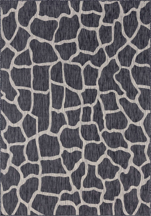 Charcoal Gray 7' 10 x 11' Outdoor Safari Rectangle Area Rug Weather Resistant for Patio, Deck, Terrace, Balcony, Porch