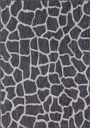 Charcoal Gray 7' 1 x 10' Outdoor Safari Rectangle Area Rug Weather Resistant for Patio, Deck, Terrace, Balcony, Porch