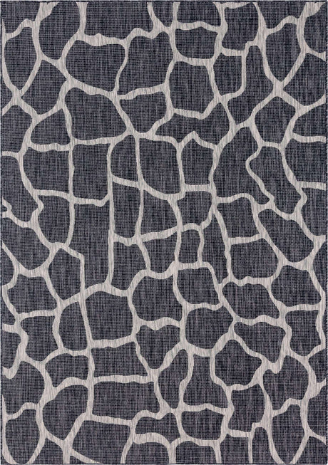 Charcoal Gray 7' 1 x 10' Outdoor Safari Rectangle Area Rug Weather Resistant for Patio, Deck, Terrace, Balcony, Porch