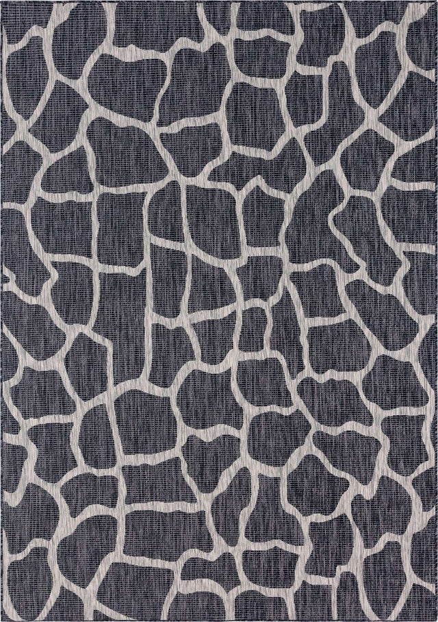 Charcoal Gray 7' 1 x 10' Outdoor Safari Rectangle Area Rug Weather Resistant for Patio, Deck, Terrace, Balcony, Porch