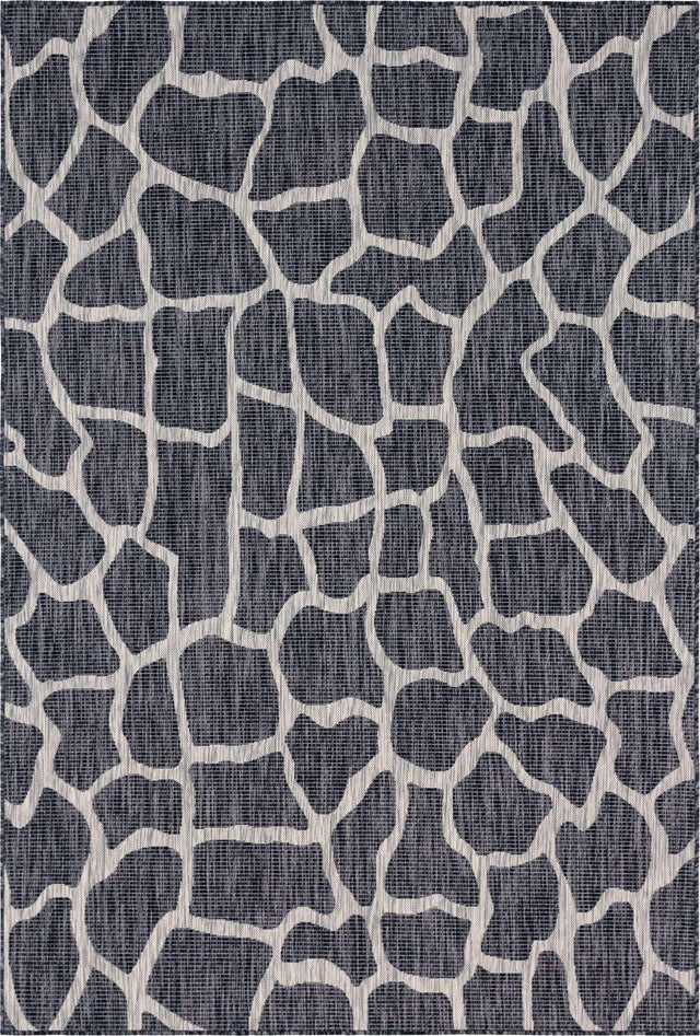 Charcoal Gray 6' 1 x 9' Outdoor Safari Rectangle Area Rug Weather Resistant for Patio, Deck, Terrace, Balcony, Porch