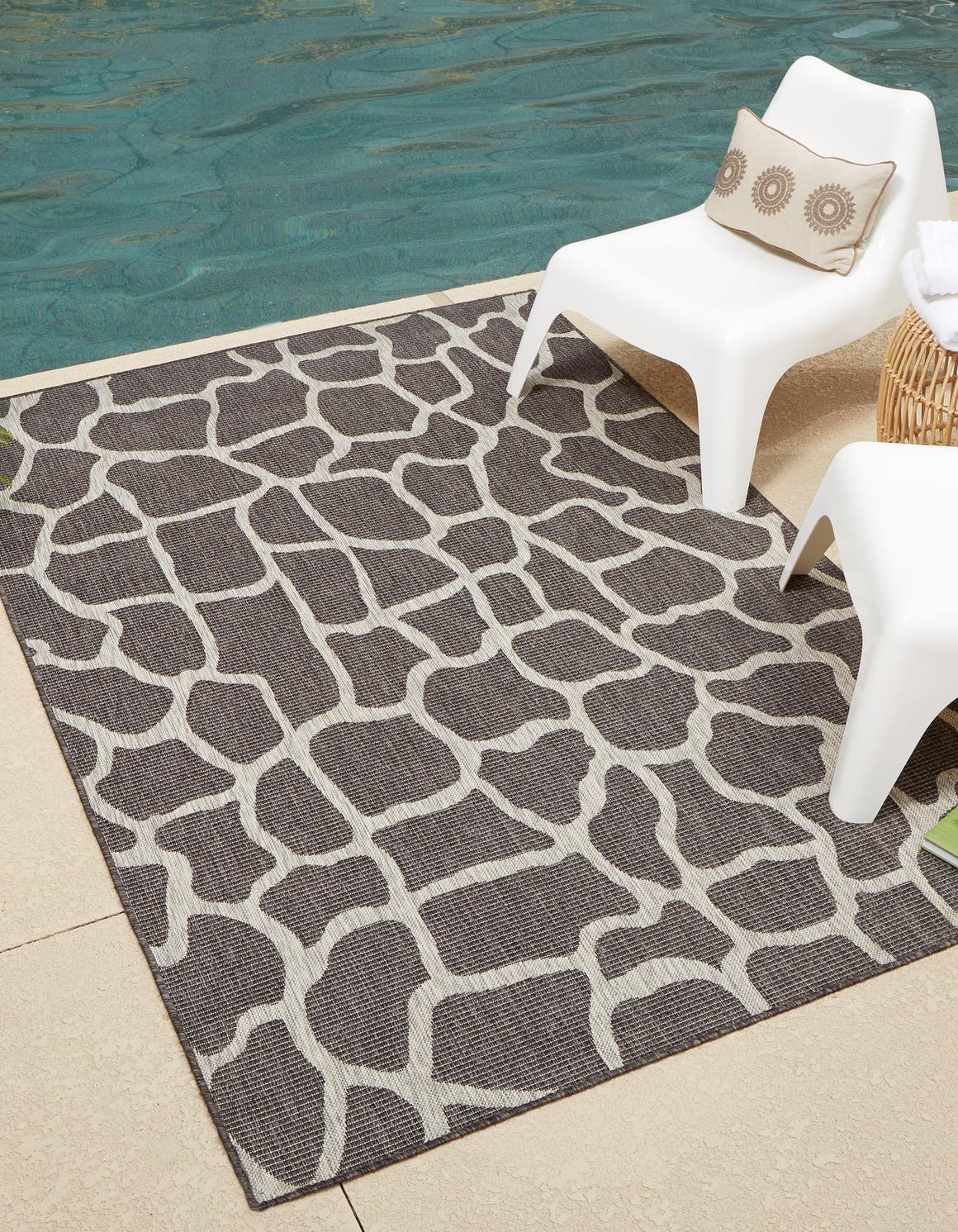 Charcoal Gray 4' 1 x 6' 1 Outdoor Safari Rectangle Area Rug Weather Resistant for Patio, Deck, Terrace, Balcony, Porch Animal Print Wildlife Nature Carpet for Sale at Rug Engine