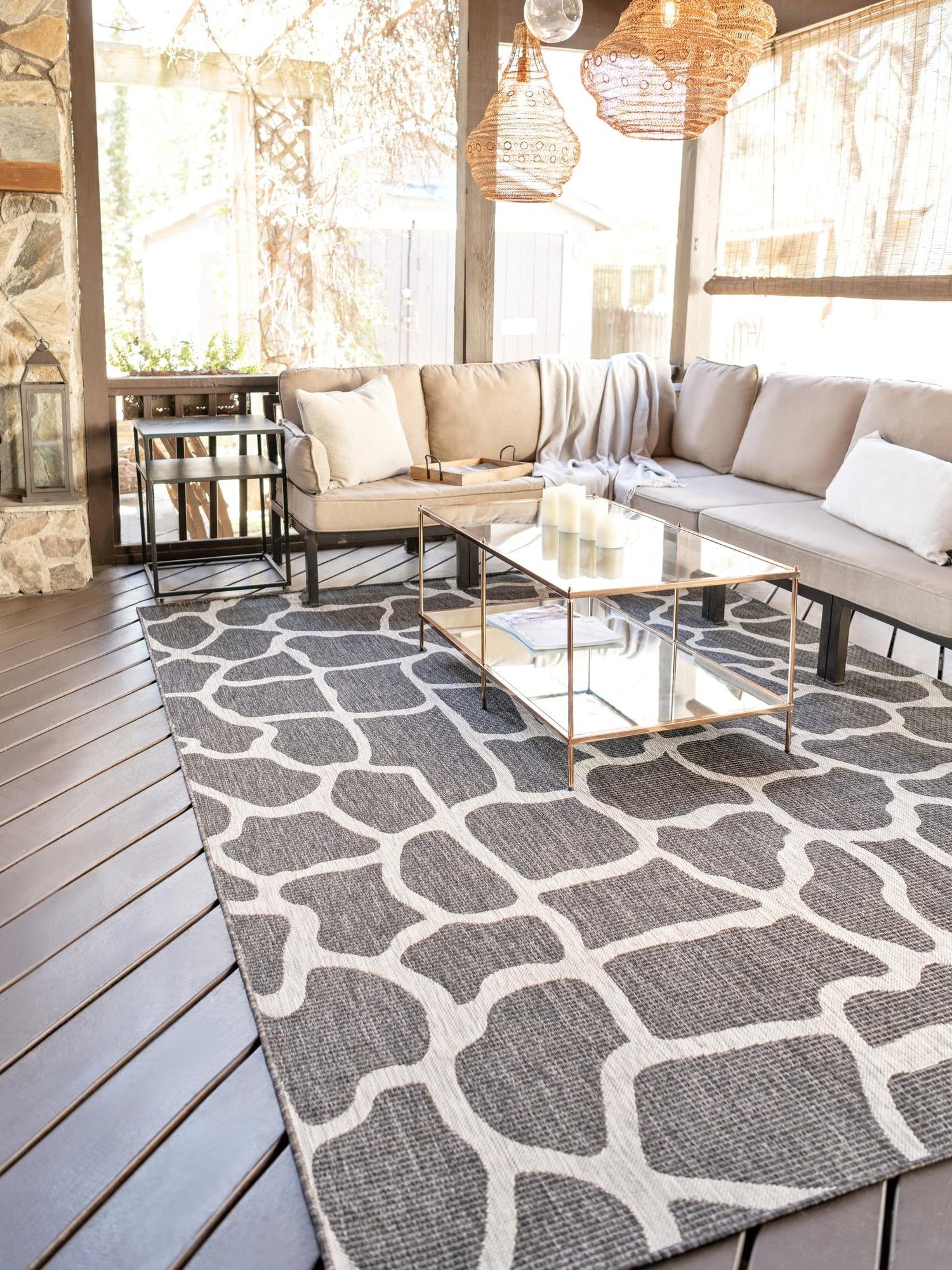Charcoal Gray 5' 3 x 8' Outdoor Safari Rectangle Area Rug Weather Resistant for Patio, Deck, Terrace, Balcony, Porch Animal Print Wildlife Nature Carpet for Sale at Rug Engine