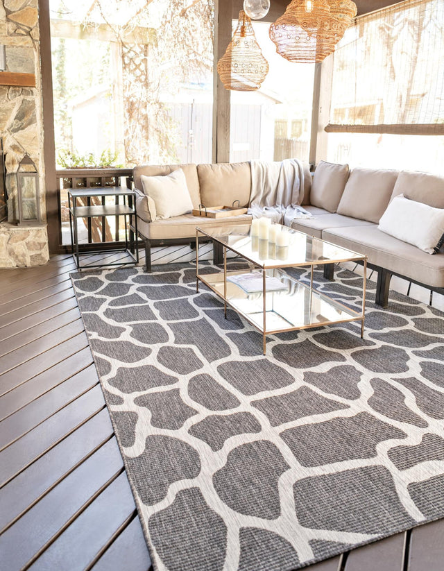 Charcoal Gray 6' 1 x 9' Outdoor Safari Rectangle Area Rug Weather Resistant for Patio, Deck, Terrace, Balcony, Porch