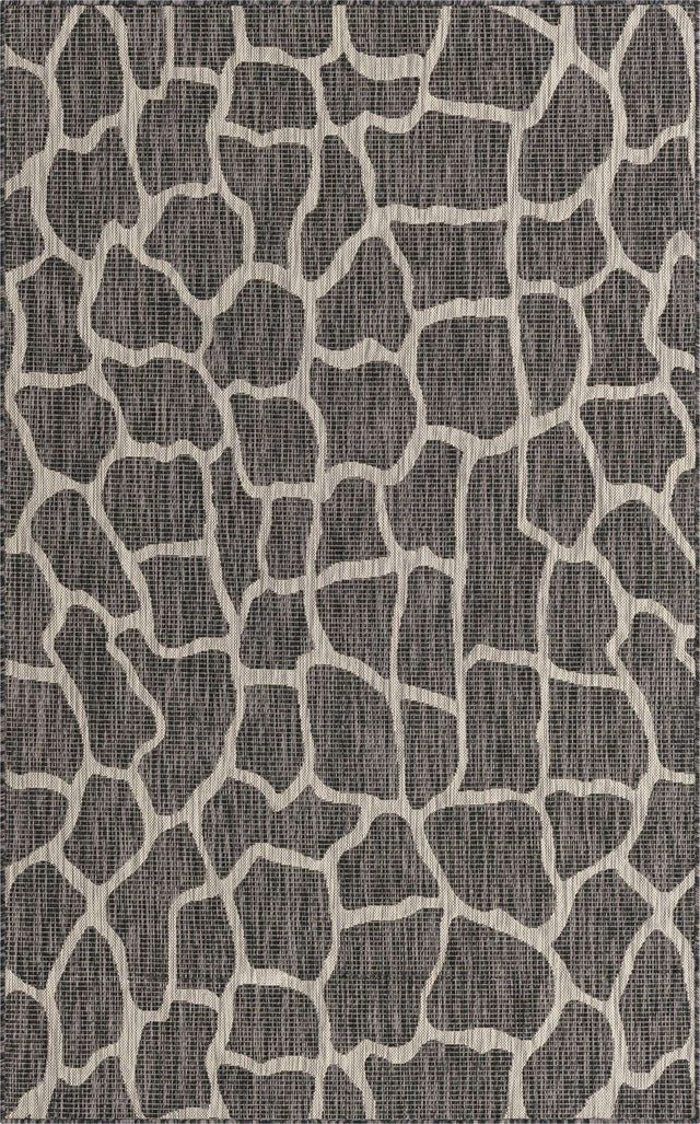 Charcoal Gray 5' 3 x 8' Outdoor Safari Rectangle Area Rug Weather Resistant for Patio, Deck, Terrace, Balcony, Porch Animal Print Wildlife Nature Carpet for Sale at Rug Engine