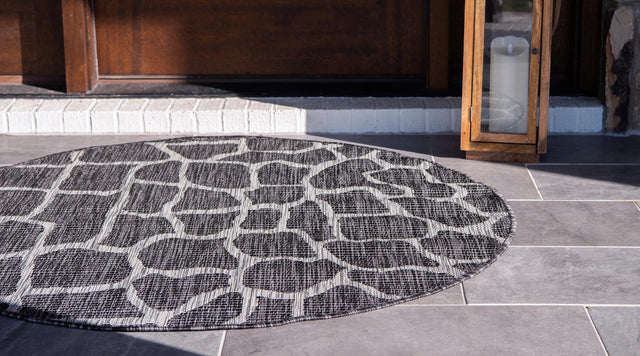 Charcoal Gray 4' 1 x 4' 1 Outdoor Safari Round Area Rug Weather Resistant for Patio, Deck, Terrace, Balcony, Porch Animal Print Wildlife Nature Carpet for Sale at Rug Engine