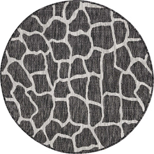 Charcoal Gray 4' 1 x 4' 1 Outdoor Safari Round Area Rug Weather Resistant for Patio, Deck, Terrace, Balcony, Porch Animal Print Wildlife Nature Carpet for Sale at Rug Engine