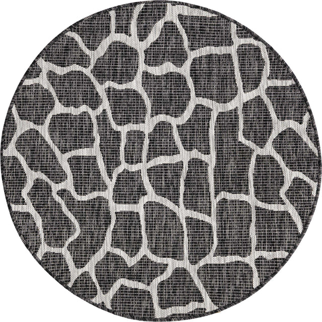 Charcoal Gray 4' 1 x 4' 1 Outdoor Safari Round Area Rug Weather Resistant for Patio, Deck, Terrace, Balcony, Porch Animal Print Wildlife Nature Carpet for Sale at Rug Engine
