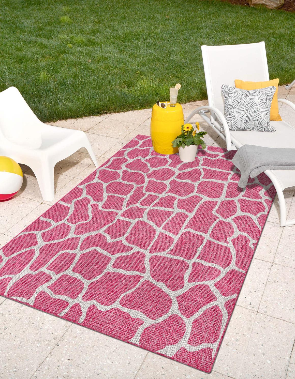 Magenta 5' 3 x 8' Outdoor Safari Rectangle Area Rug Weather Resistant for Patio, Deck, Terrace, Balcony, Porch Animal Print Wildlife Nature Carpet for Sale at Rug Engine