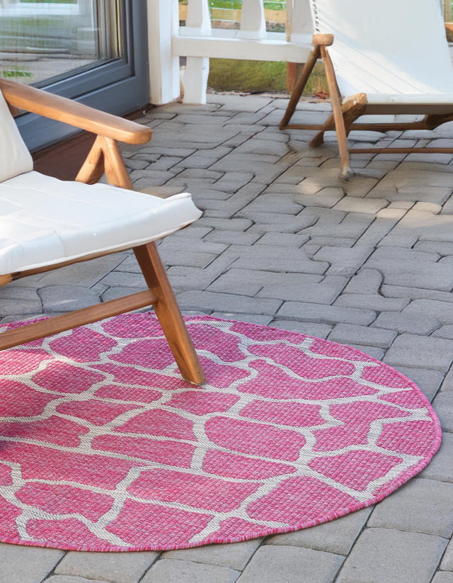 Magenta 4' 1 x 4' 1 Outdoor Safari Round Area Rug Weather Resistant for Patio, Deck, Terrace, Balcony, Porch Animal Print Wildlife Nature Carpet for Sale at Rug Engine