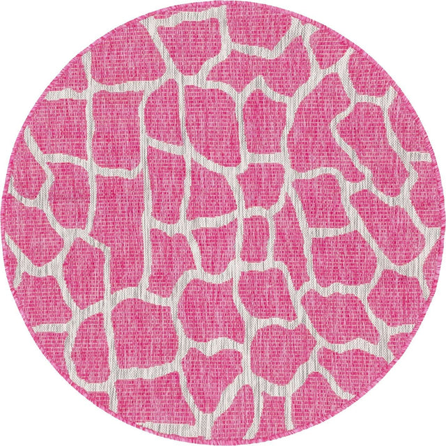 Magenta 4' 1 x 4' 1 Outdoor Safari Round Area Rug Weather Resistant for Patio, Deck, Terrace, Balcony, Porch Animal Print Wildlife Nature Carpet for Sale at Rug Engine